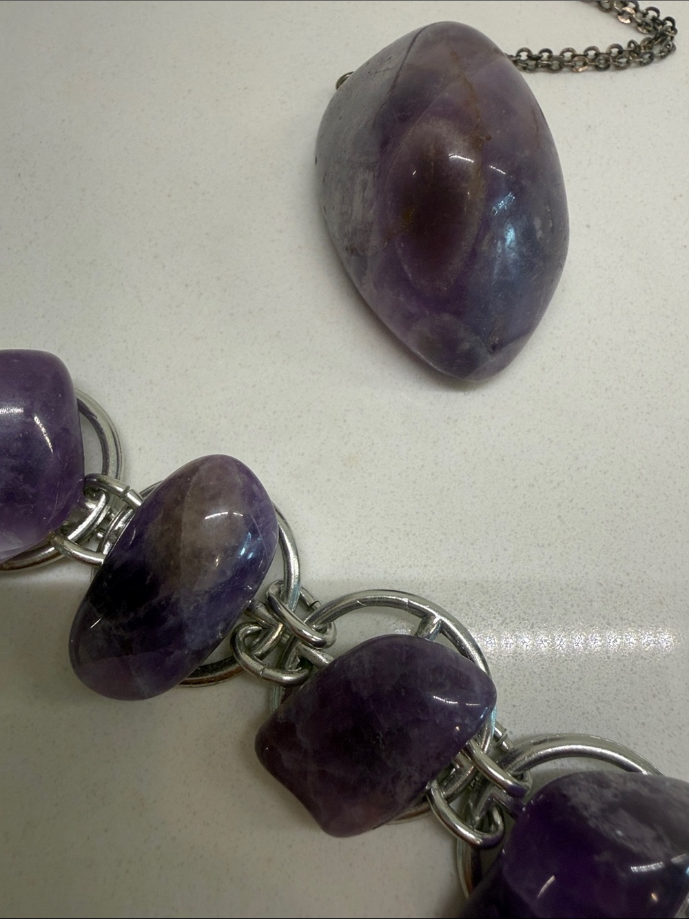Amethyst Stone Bracelet and Pendant Set - Purple - Picture 3 of 11